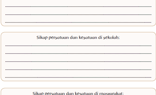 Sikap Persatuan dan Kesatuan di Rumah, Sekolah dan Masyarakat Jawaban Buku Siswa Kelas 4 Tema 9 Halaman 133