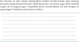 Perbedaan Air Laut dengan Air Pegunungan Jawaban Buku Siswa Kelas 5 Tema 9 Halaman 30