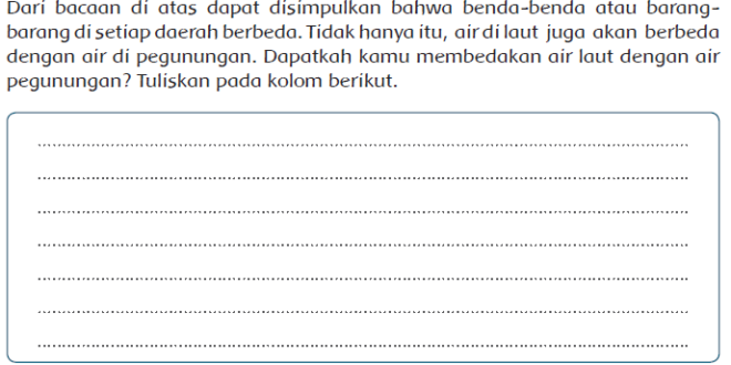 Perbedaan Air Laut dengan Air Pegunungan Jawaban Buku Siswa Kelas 5 Tema 9 Halaman 30