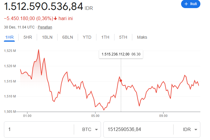 harga bitcoin hari ini 30 desember 2024