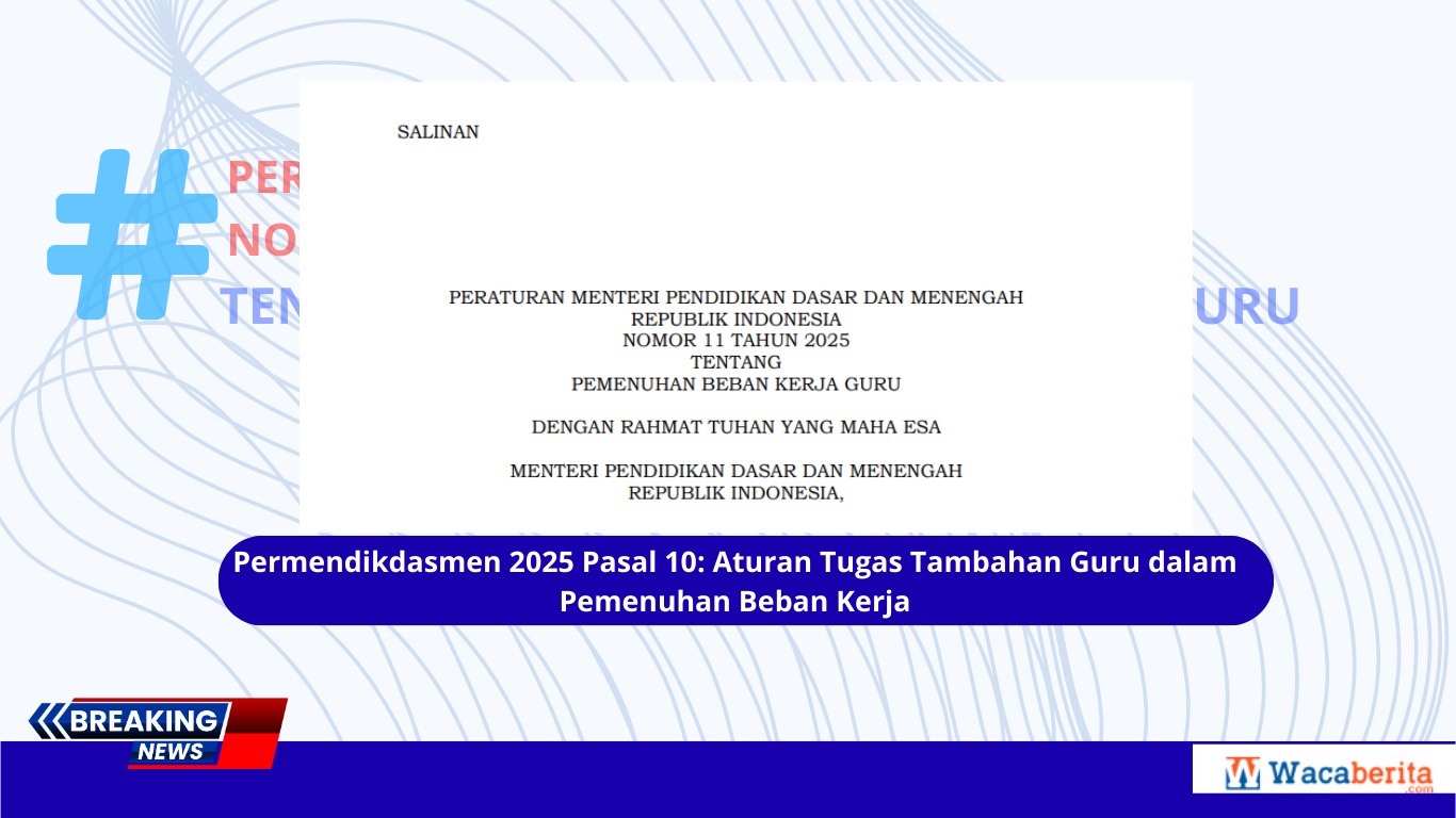 Permendikdasmen 2025 Pasal 10 Aturan Tugas Tambahan Guru dalam Pemenuhan Beban Kerja