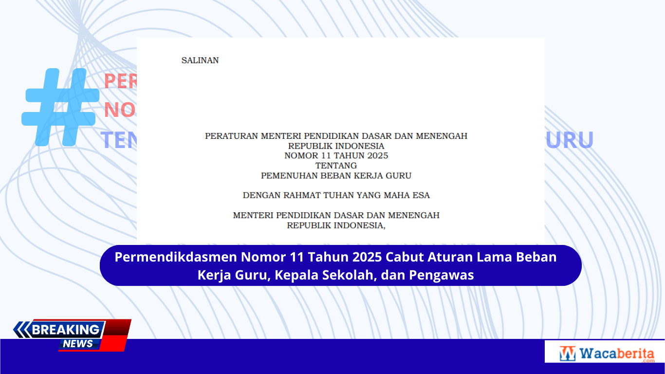 Permendikdasmen Nomor 11 Tahun 2025 Cabut Aturan Lama Beban Kerja Guru, Kepala Sekolah, dan Pengawas