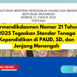 permendikdasmen 21 2025, standar tenaga kependidikan, standar pendidik, pendidikan dasar, pendidikan menengah, paud, regulasi pendidikan